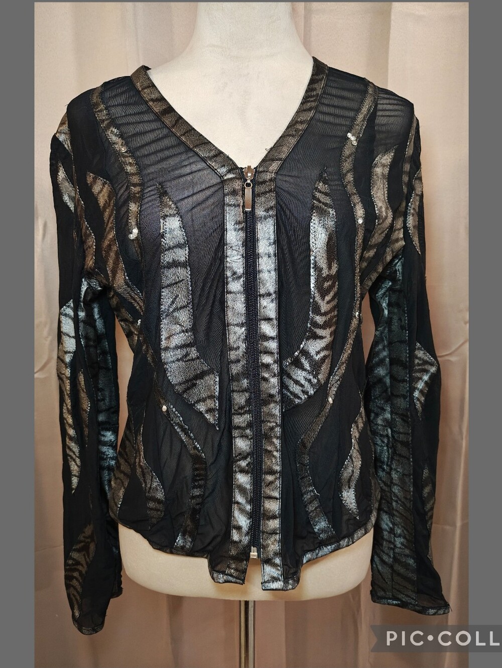 🦓🔥Vtg Alexandra Rosati Metallic Zebra Pattern Vegan Leather & Mesh Jacket🦓🔥